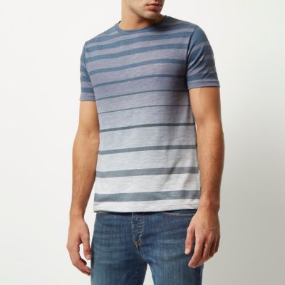 Ecru faded stripe print t-shirt
